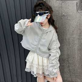 女童夏装防晒衣套装儿童蕾丝背心连帽外套休闲两件套新款潮