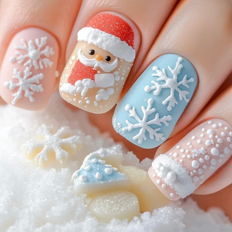 Christmas Style Manicure New Style White Nail Manicure Patch Manicure Embossed Snowflake Frosted Set Manicure Elegant
