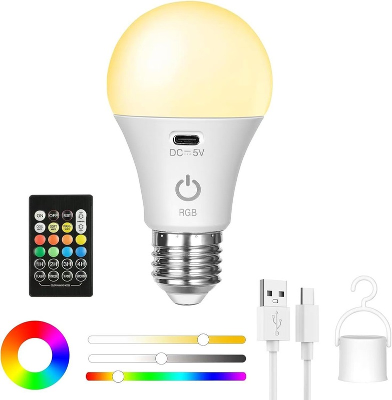 Amazon リモコン付き充電式 RGB 電球電池式電球、非ハードワイヤリングの壁ランプシャンデリア用|undefined