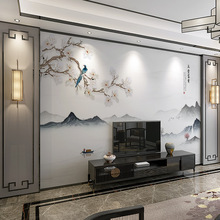 新中式水墨山水花鸟电视背景墙布壁纸客厅沙发卧室床头影视墙壁画