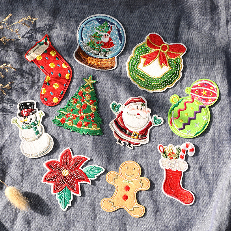 コンピュータ刺繍マーククリスマススパンコール雪だるまダウンジャケット補修破れ穴パッチ装飾デカール刺繍布パッチ|undefined