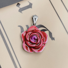 简约时尚多色珊瑚粉合成玫瑰花吊坠项链流行百搭毛衣链