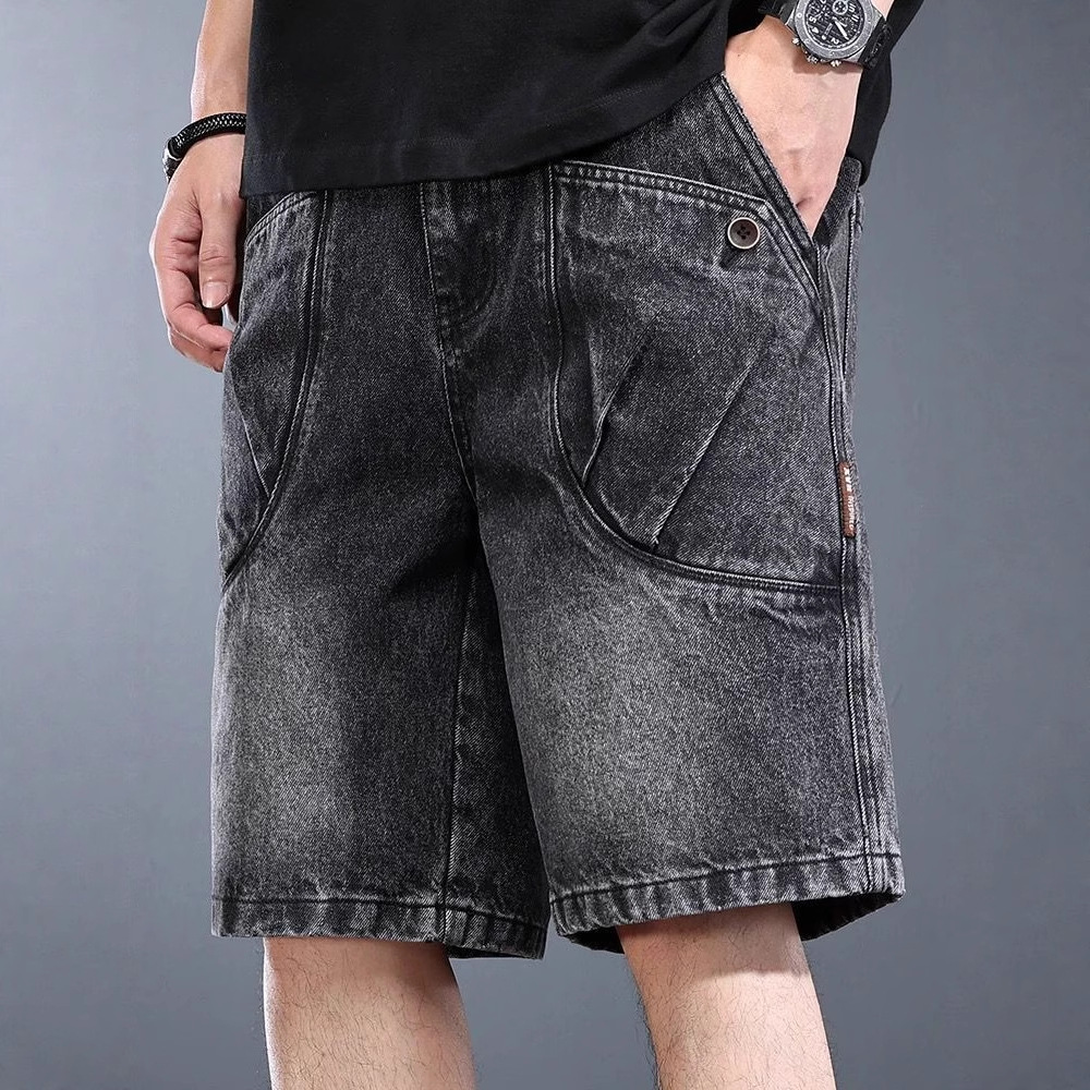 Summer New Men's Denim Shorts Trendy Loose Straight Five-Point Cargo Shorts Wholesale
