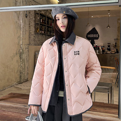 外贸2025冬季新款百搭棉衣棉服时尚宽松洋气棉袄翻领女菱形格外套