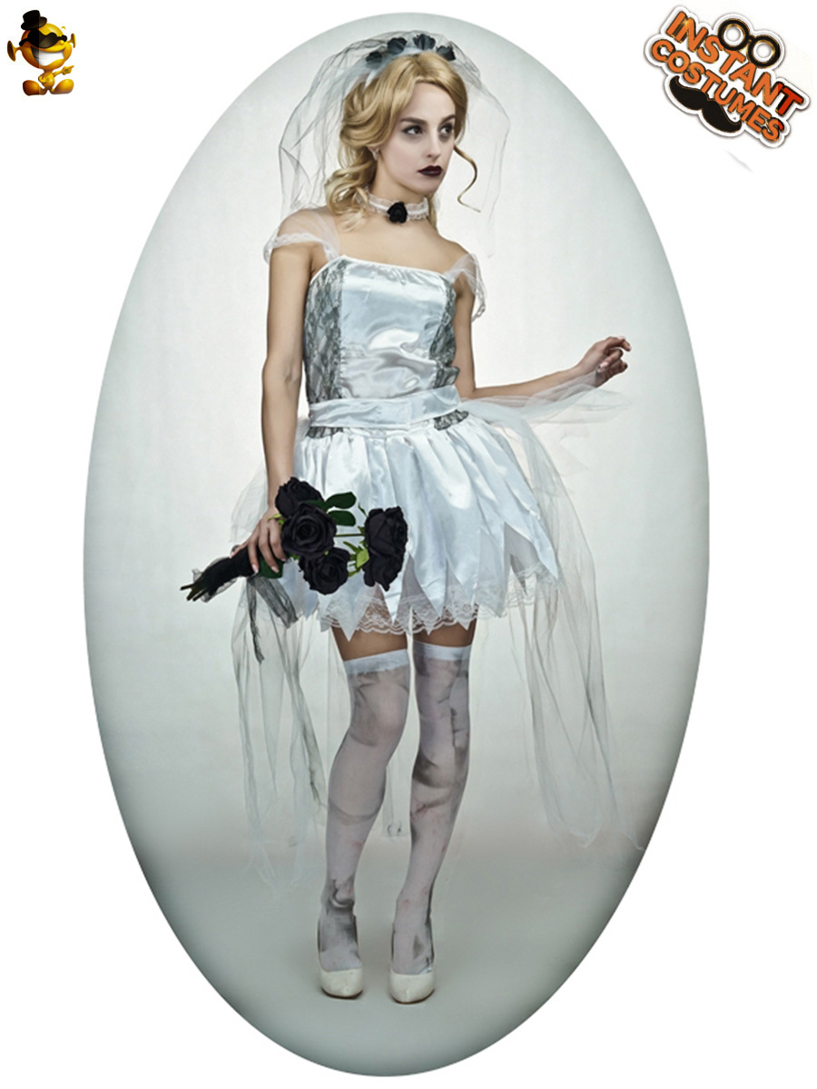 Adulto de las mujeres fantasma de la novia traje de Halloween fantasma Festival Cosplay traje del partido del funcionamiento de la etapa