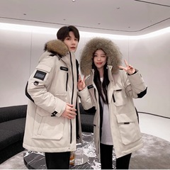 千玺同款情侣羽绒服男女中长款户外加厚东北可穿大毛领工装外套