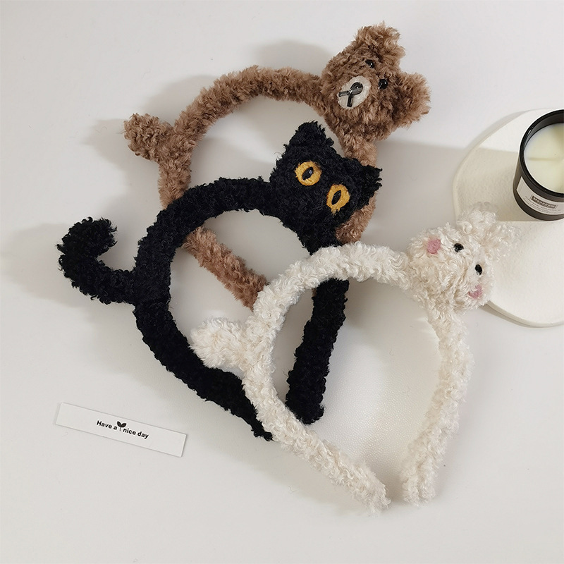 Diadema de peluche lindo gatito mujer Otoño e Invierno antideslizante pelo no herido moda dibujos animados oso muñeca diadema horquilla tocado