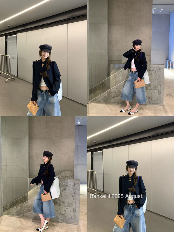 板栗可可Bankelili'睿智老钱'半开襟一粒扣老钱短款立领外套女秋|undefined