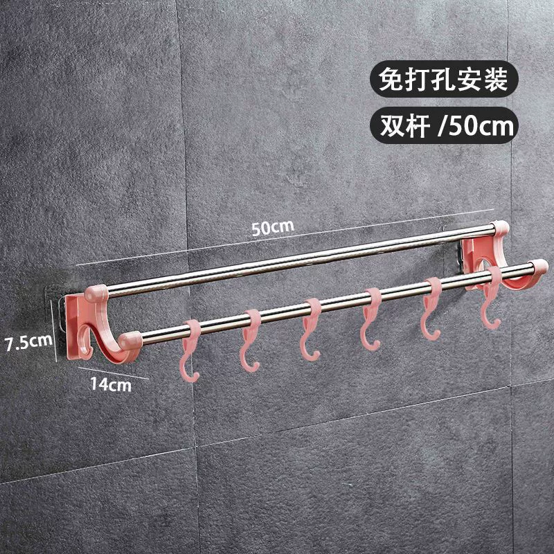 Stainless steel multi-purpose towel rack with hooks, no drilling, various sizes, durable design