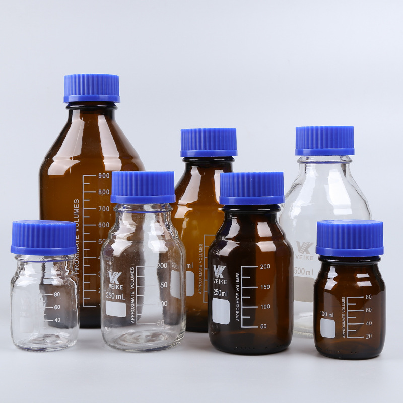 transparent brown Blue cap Reagent bottle Sealed bottles laboratory Sampling bottles Glass Screw Wide mouth bottle