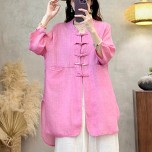 2025夏复古宽松百搭茶服外套休闲文艺盘扣禅意七分袖开衫女