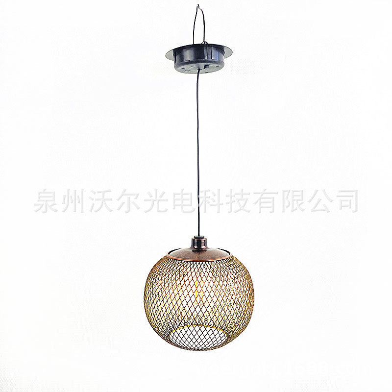 亚马逊热销镂空太阳能铁网吊灯 户外庭院灯 复古乡村爱迪生灯泡灯