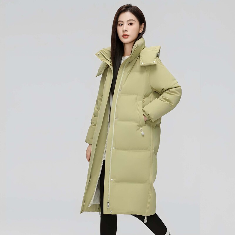 Authentic down Cotton Jacket for Women, Mid-Length, Over-The-Knee, 2025 Winter New Style, Hooded, Fashionable, Loose, Thickened, Warm Coat
