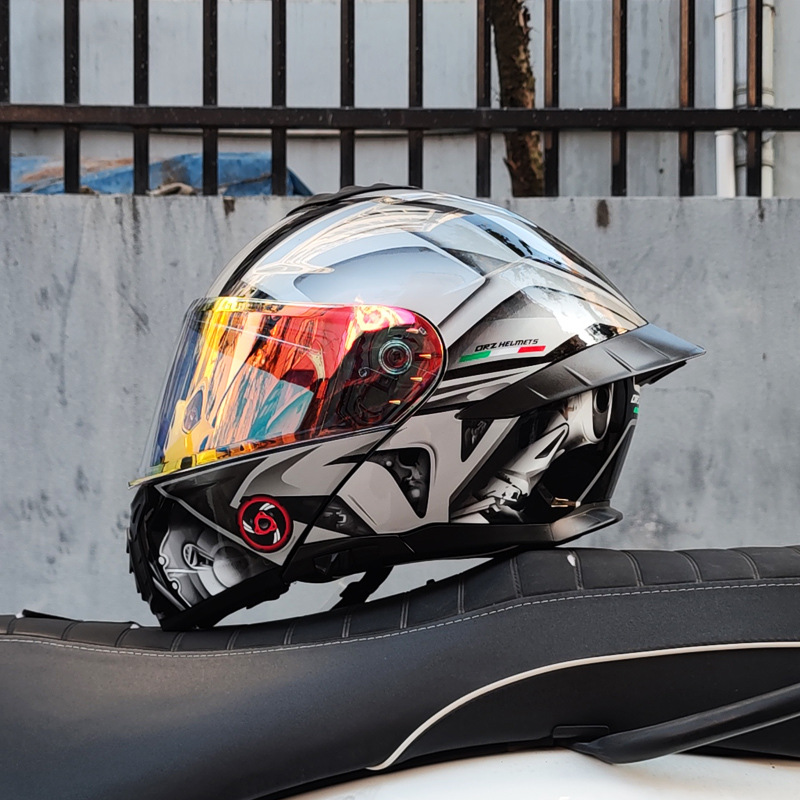 Casco de Motocicleta Orz con Certificación DOT para Hombre y Mujer, Casco Abierto con Visera Doble, Spoiler de Invierno, Cobertura Media, Azul para Todas las Estaciones.