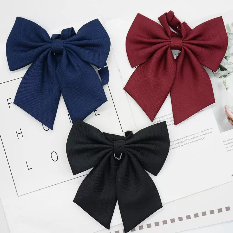 JK领结女韩版日系学院风学生蝴蝶结巨羽根酒红色黑藏青领花哑光潮