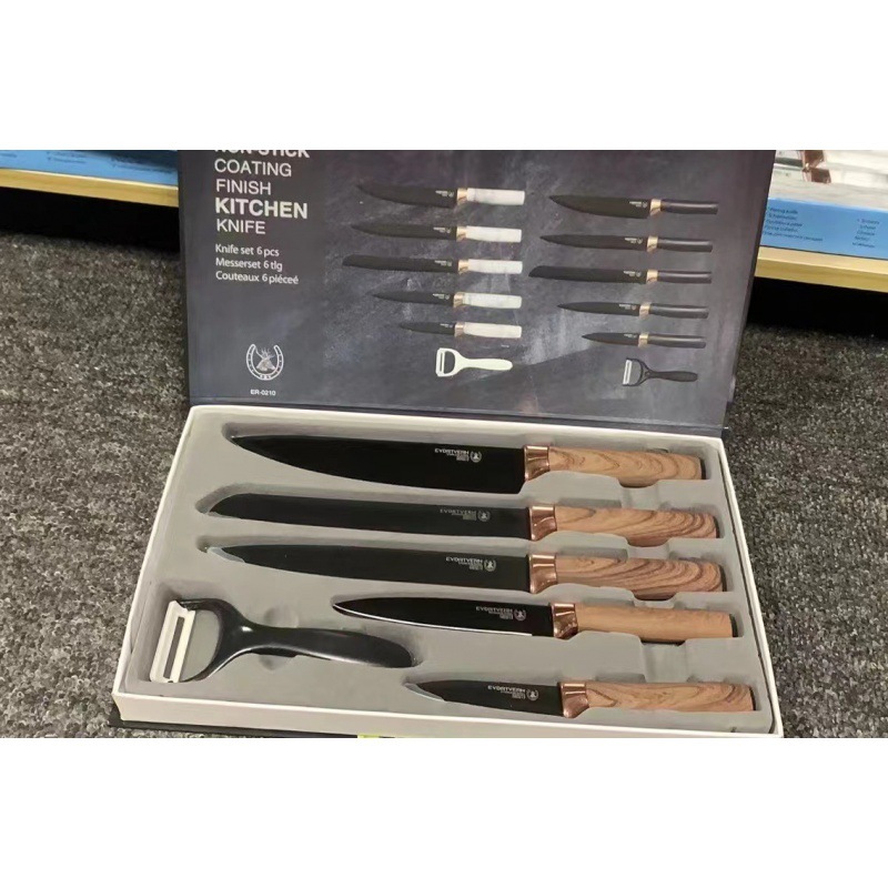 Juego de seis piezas de caja manual con mango recto de grano de madera