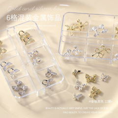 6-box boxed nail art butterfly metal gold silver simple bow tie nail jewelry three-dimensional bow ribbon
