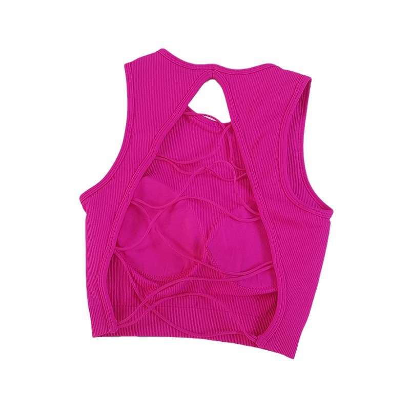 Hermoso chaleco de yoga con cordones cruzados, ropa interior deportiva de copa fija para mujer, ropa deportiva para correr, top sexy