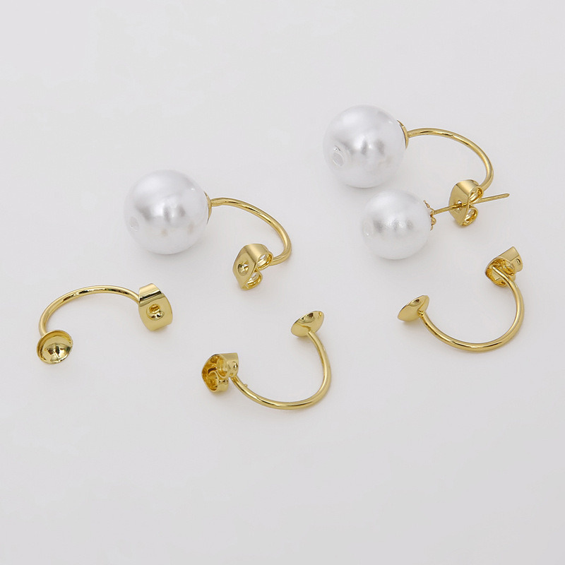 14K gold copper C- shaped pearl holder butterfly earplugs handmade diy material exquisite earrings jewelry accessories ear buckle