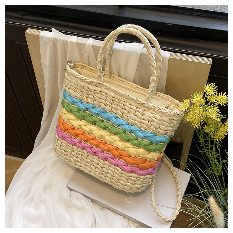 Women's Medium Straw Stripe Vacation Beach Weave Zipper Straw Bag display picture 14