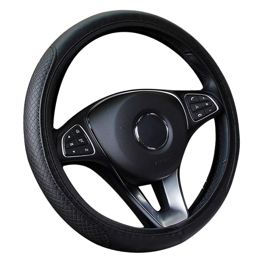 Cuero tridimensional en relieve cómodo interior suave del coche sin anillo interior cubierta del volante adecuado para 14,5-15 pulgadas hembra
