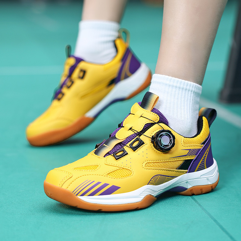 Men's and Women's Low-Top Soft-Soled Anti-Slip and Wear-Resistant Sports Tennis Shoes with Rotating Buttons, Outdoor Comprehensive Training Badminton Shoes