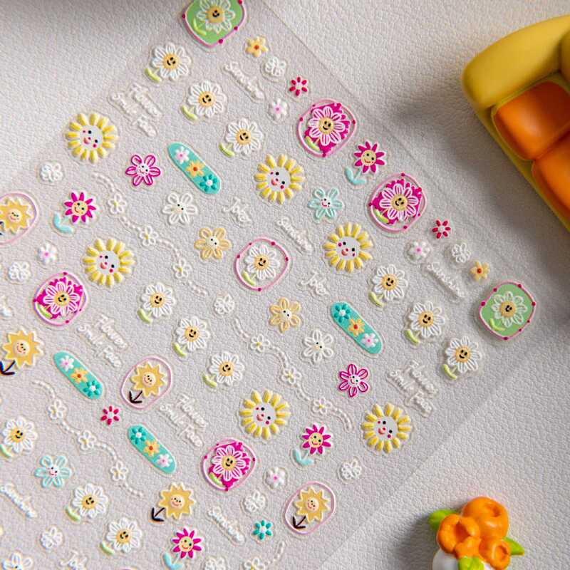 Little Red Book Same Oil Painting Vintage Sunflower Embossed Nail Art Sticker Waterproof Adhesive DIY Nail Decoration Sticker