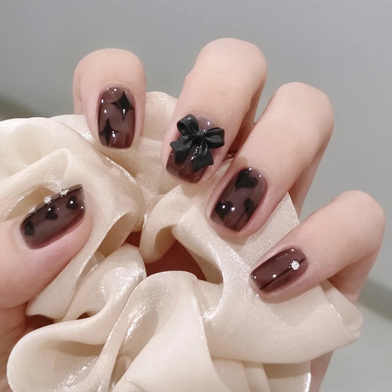 Dot love bow nail nail nail nail dress removable nail patch