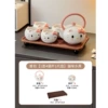 Common package [1 pot, 4 cat cups, 1 wooden plate] pink handle cat water set