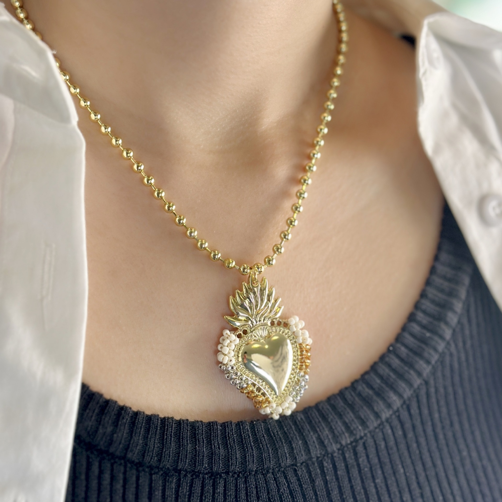 Heart Shape Pattern Copper Heart Shape Pendant Necklace