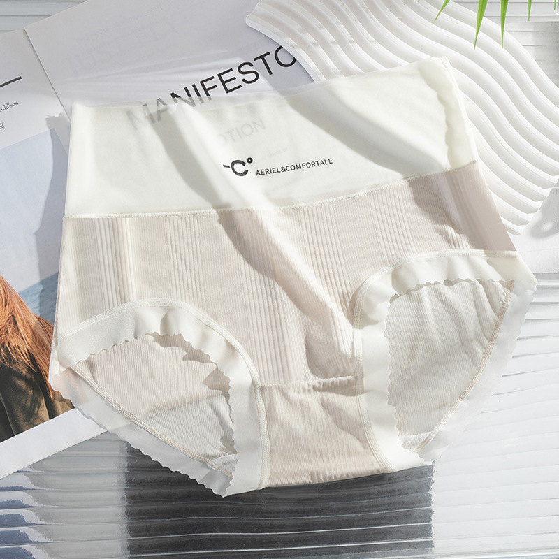 Seda de hielo de camelia sin costuras de cintura alta, seda de hielo de cintura alta ultrafina, entrepierna antibacteriana, seda de hielo, ropa interior de cintura alta sin costuras, refrescante
