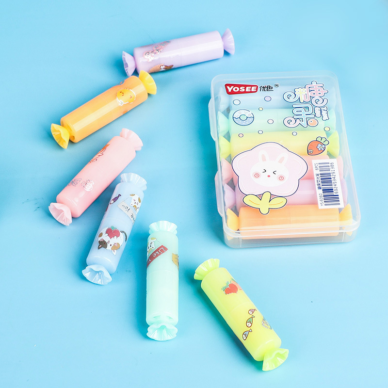 YS6060 Caramelo de dibujos animados estilo highlighter suministros escolares estudiante marcador con lindo DIY pegatinas