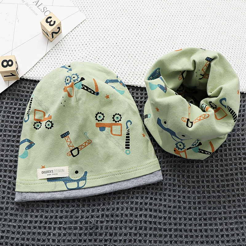 Demi-season kids' cotton set with scarf in Korean style, 2-8y, 48-54cm, multi-color options