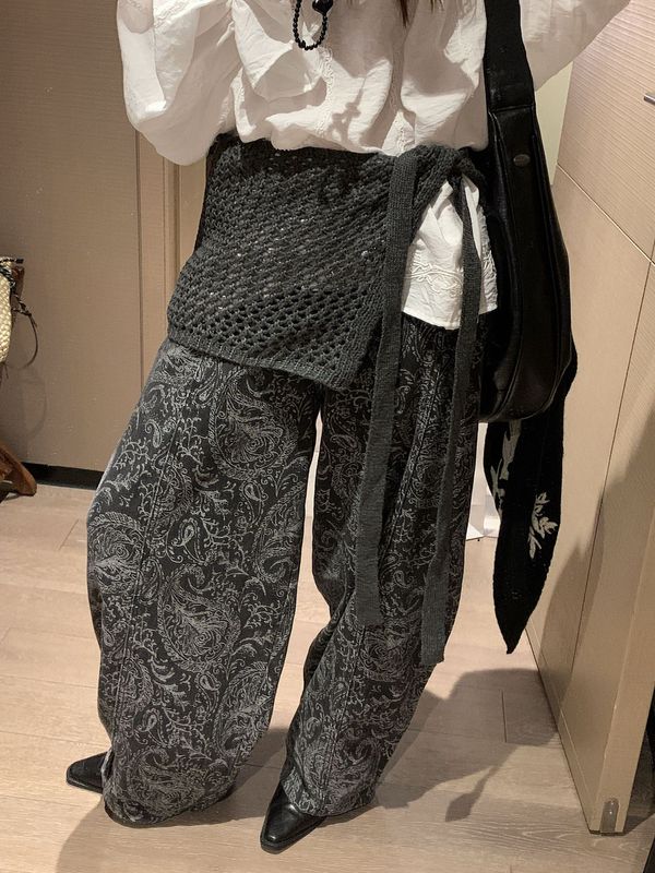 新中式提花肌理感牛仔裤女2025早秋季新款宽松慵懒松弛感阔腿长裤|undefined