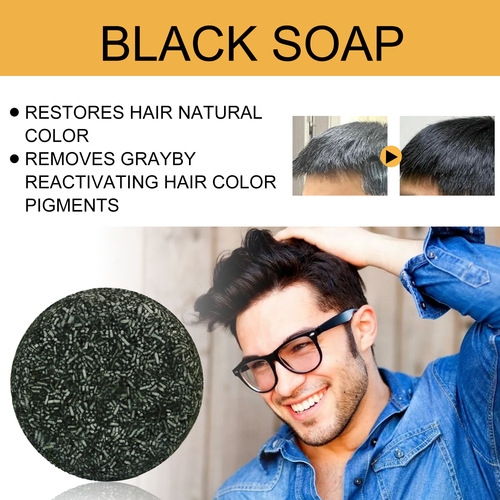 Jaysuing Black Hair Soap Black Thick Hair Care Cleans Scalp Smooth Hair Strong Firming Hair Shampoo Soap
