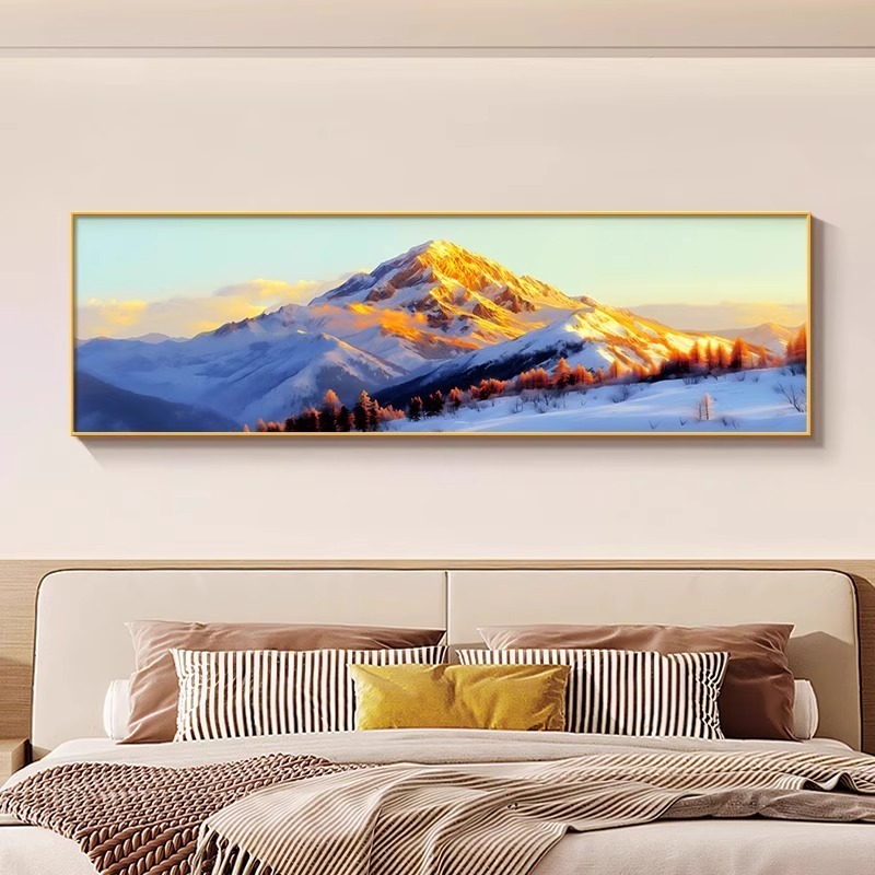 新款日照金山沙发背景墙装饰画背靠金山客厅壁画夫妻主卧床头挂画|undefined