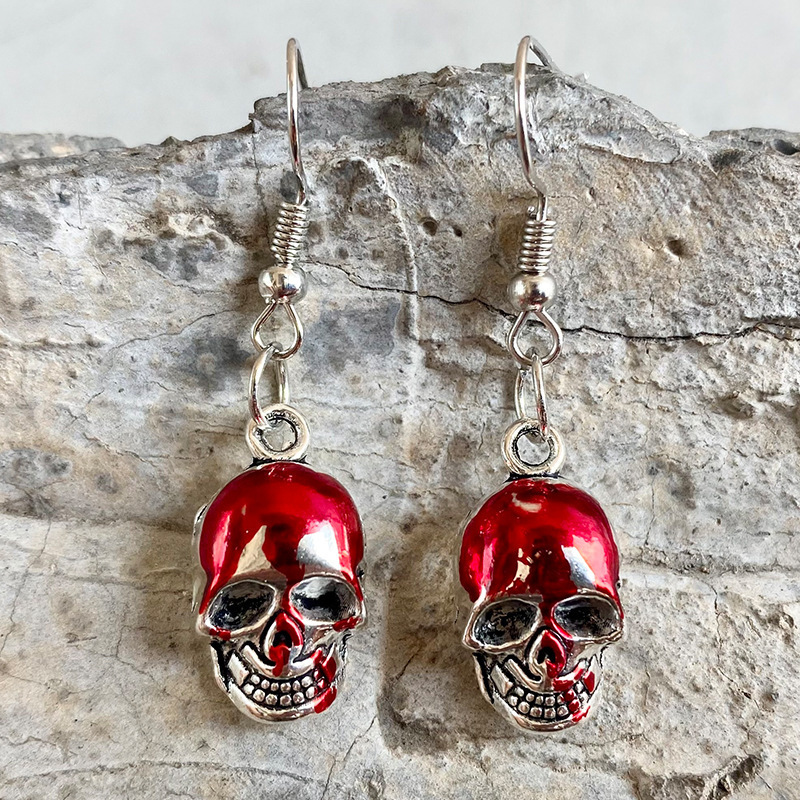 13g Weight 1 Pair Halloween Hip-Hop Retro Geometric Axe Skull Plating Alloy Drop Earrings