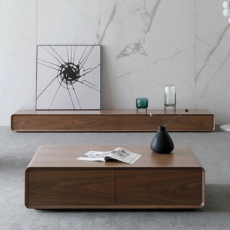 Walnut Tv Cabinet for Small Apartments, Tv Cabinet and Coffee Table Set, Modern Living Room Home Use, All Solid Wood Floor-Standing Cabinet