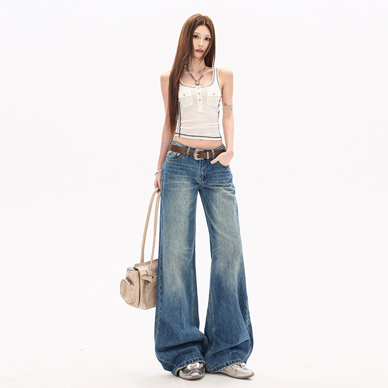 New Style Straight-Leg Jeans, American Retro Wide-Leg Loose Pants, Suitable for Daily Commuting, Fashionable and Versatile, Slimming Effect