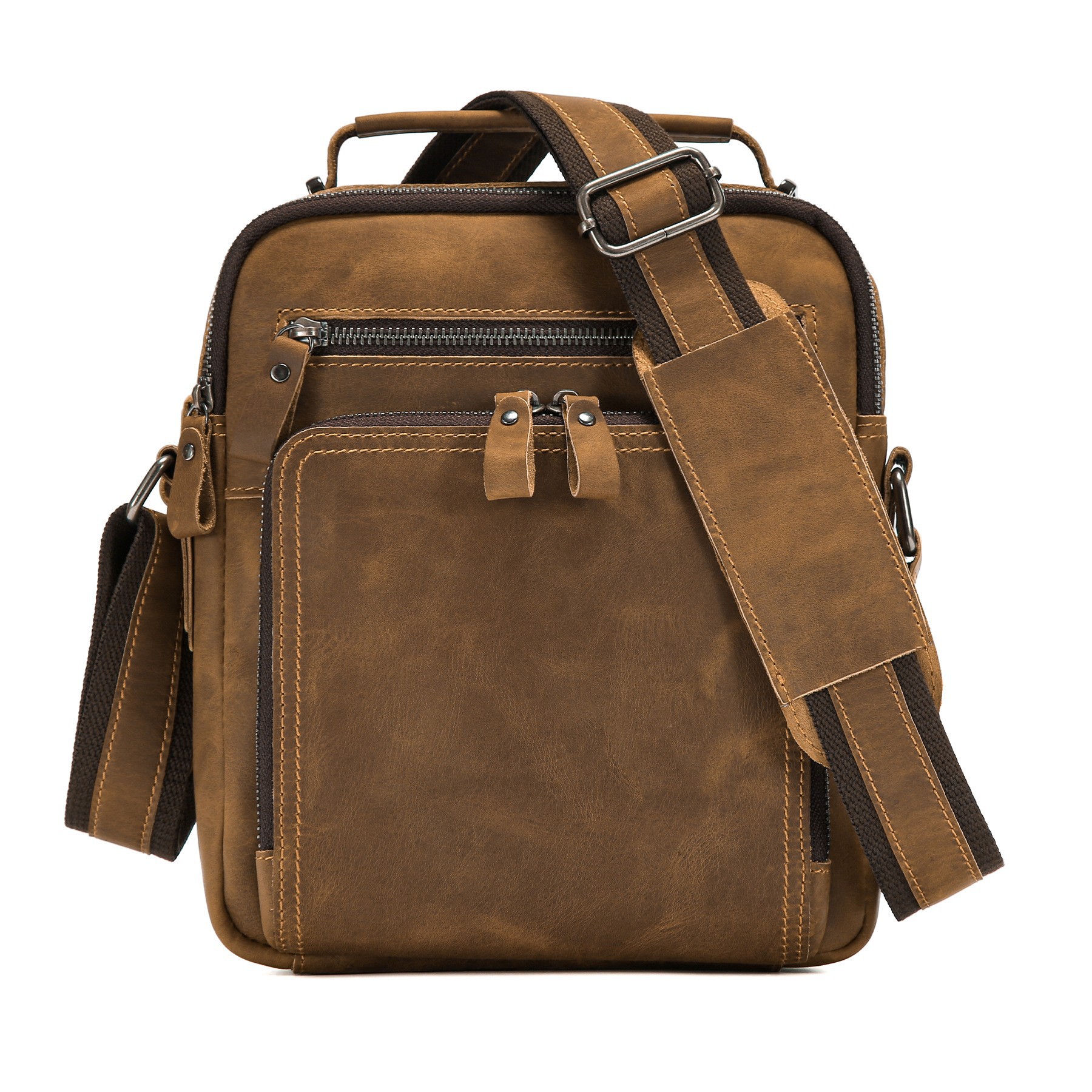 Bolso Bandolera Multifuncional Retro para Hombre Gran Capacidad de Piel de Vaca, Expansión, Reducción de Carga, para Uso Diario