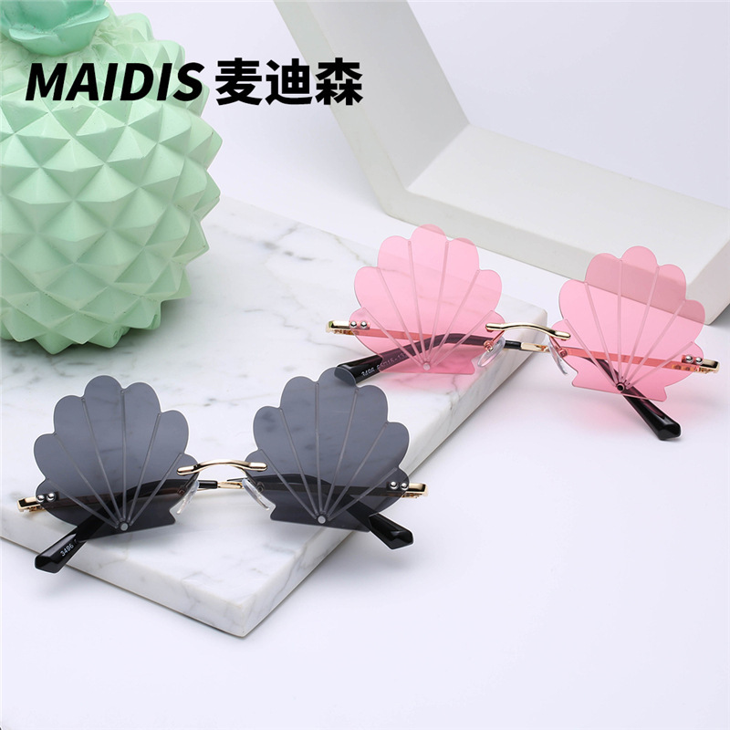 New Style Frameless Shell-Shaped Sunglasses European and American Fashion Runway Street Photography Sunglasses 3496