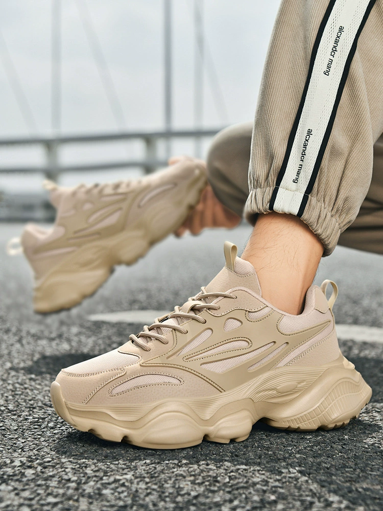 Cross-border large size new soft-soled sports shoes spring wear-resistant men's shoes black thick-soled casual shoes mesh dad shoes