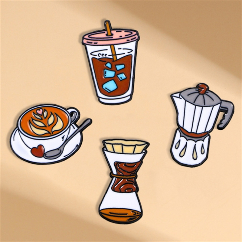 Coffee Cup Coffee Machine Series Metal Drop Oil Badge Personality Ice Coffee Commemorative Gift Badge Pin Coffee Cup Coffee Machine Series Metal Drop Oil Badge Personality Ice Coffee Commemorative Gift Badge Pin