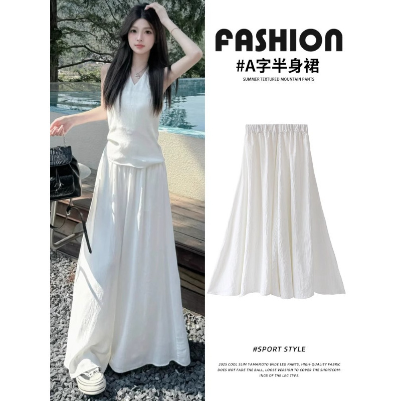 Plus Size 150kg White Skirt for Women, Spring and Summer High-Waisted, Slimming A-Line Skirt, Yamamoto Style Mid-Length Skirt, Umbrella Skirt