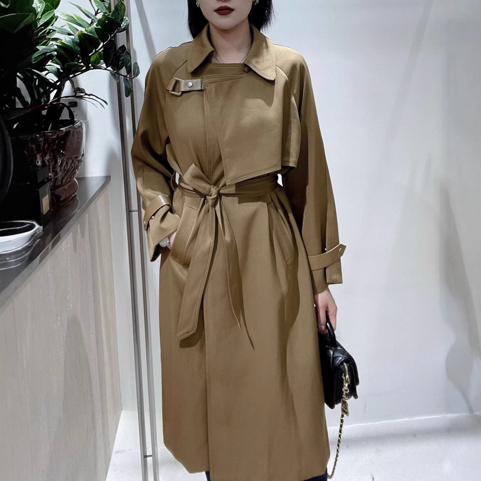 Khaki Petite Trench Coat for Women 2026 Spring and Autumn New Korean Style Loose Double-Breasted Belted Women's Coat
