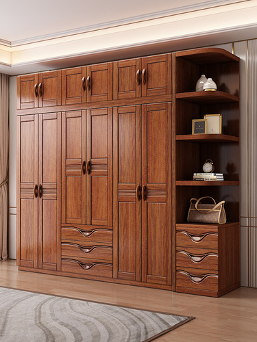 中式小户型多层收胡桃木实木衣柜家纳储物大衣橱用卧室全实木现代