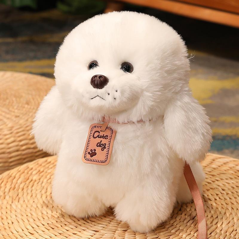 Muñeca de perro de pelo largo, muñeca de cachorro, muñeca de perro de peluche lindo, fregona, caniche, perro de cuerda creativo