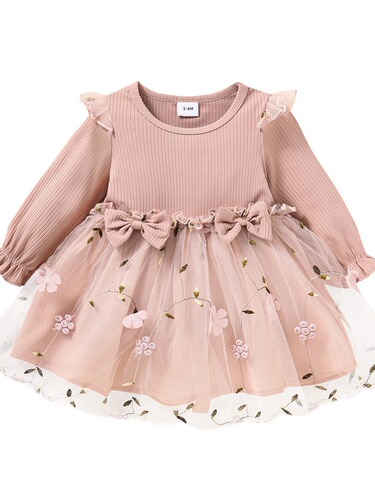 Spring/Summer New European and American Style Children's Clothing Mesh Baby Girls' 2025 Long-Sleeved Dress Kids' Fashionable Foreign Trade Skirt