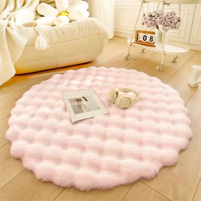 Billiard Hall Sleeping Type Car Carpet - cream-puff-bubble-velvet-cherry-blossom-powder-100cm-diameter-round