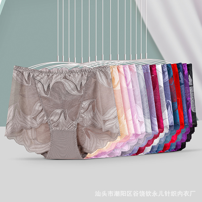 15-color multi-tamaño 200kg bordado de encaje sin costuras ropa interior de las mujeres cintura alta hueco transparente malla gordita chica cómoda transpirable